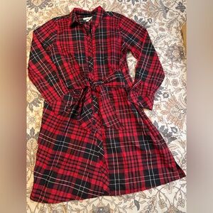 Red and Black Plaid Shirt Dress